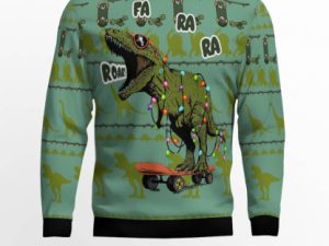 Skateboard Dinosaur Ugly Christmas Sweater - Image 1