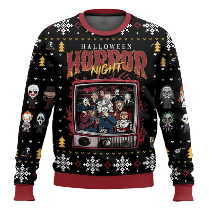 slasher collection halloween ugly christmas sweater 1 Slasher Collection Halloween Ugly Christmas Sweater - Image 1