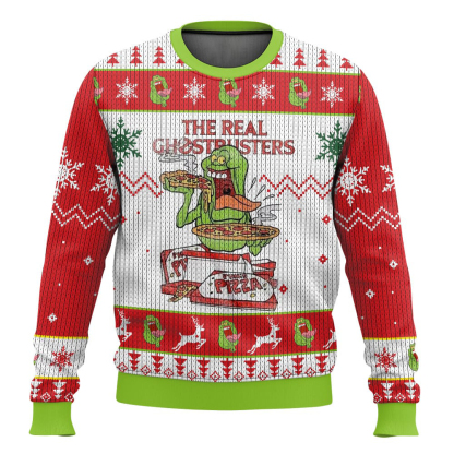 slimer the real ghostbusters ugly christmas sweater 1 Slimer The Real Ghostbusters Ugly Christmas Sweater - Image 1