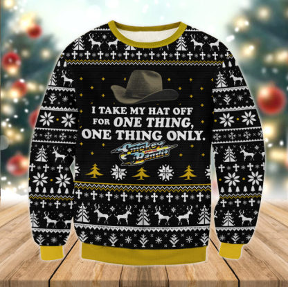 smokey and the bandit action comedy trucking movie hat adult ugly christmas sweater 1 Smokey And The Bandit Action Comedy Trucking Movie Hat Adult Ugly Christmas Sweater - Image 1