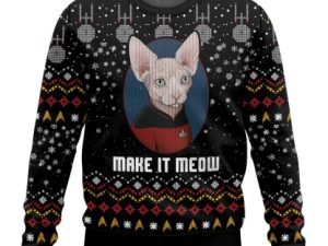 St The Cat Make It Meow Ugly Christmas Sweater Holiday Gift - Image 1