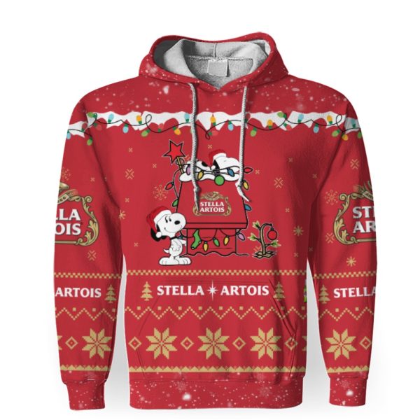 Stella Artois American Merry Christmas, Snoopy House Cute Fan Gift-3D Unisex Hoodie - Image 1