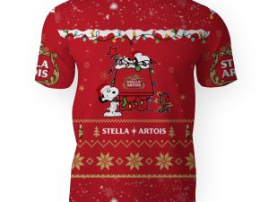 Stella Artois American Merry Christmas, Snoopy House Cute Fan Gift-3D Unisex T-Shirt - Image 1