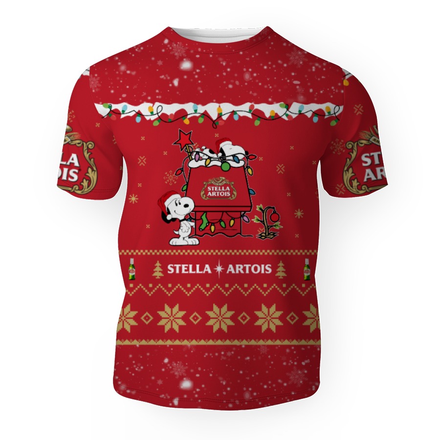 stella artois american merry christmas snoopy house cute fan gift 3d unisex t shirt 1 Stella Artois American Merry Christmas, Snoopy House Cute Fan Gift-3D Unisex T-Shirt - Image 1