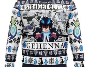 Straight Outta Gehenna Blue Exorcist Ugly Christmas Sweater - Image 1