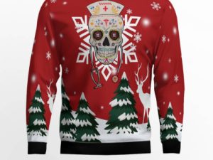 Sugar Skull Nurse Ugly Christmas Sweater - Image 1