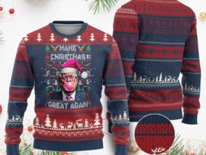 T Christmas Pink Bubble Gum Ugly Christmas Sweater Make Christmas Great Again - Image 1