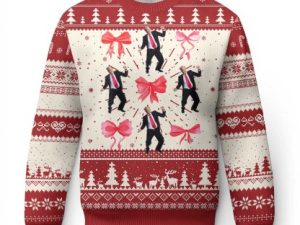 T Girl 2024 Ugly Christmas Sweater 47Th Dancing Pink Coquette Bow Girly - Image 1