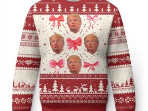 T Girl 2024 Ugly Christmas Sweater 47Th Pink Coquette Bow Girly - Image 1