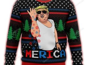 T Merica Funny Christmas Sweater Unisex Funny Ugly Christmas Sweater - Image 1