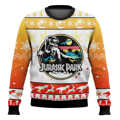 t rex jurassic parkworld ugly christmas sweater 1 T Rex Jurassic Parkworld Ugly Christmas Sweater - Image 1