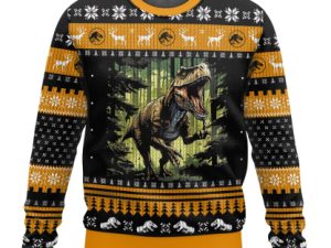 T Rex Jurassic Parkworld Ugly Christmas Sweater Holiday Gift - Image 1