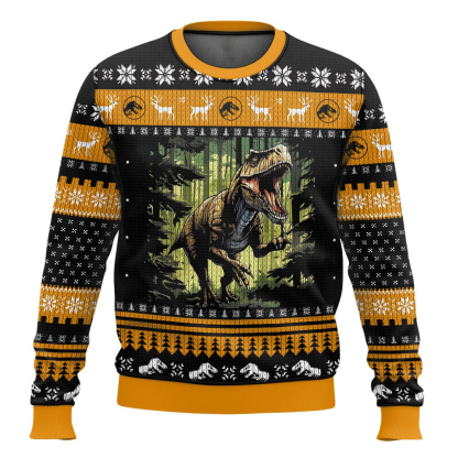 t rex jurassic parkworld ugly christmas sweater holiday gift 1 T Rex Jurassic Parkworld Ugly Christmas Sweater Holiday Gift - Image 1