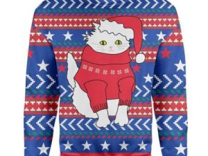 T Shirt Long Sleeves Ugly Christmas Cat Christmas Sweater - Image 1