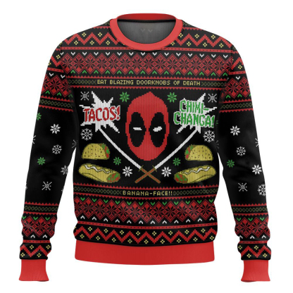 tacos chiki changa deadpool ugly christmas sweater 1 Tacos Chiki Changa Deadpool Ugly Christmas Sweater - Image 1