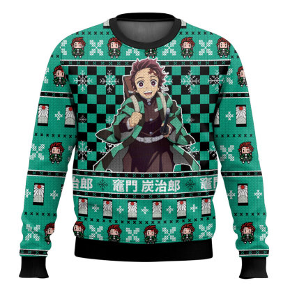 tanjiro demon slayer ugly christmas sweater 1 Tanjiro Demon Slayer Ugly Christmas Sweater - Image 1