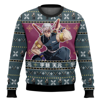 tengen uzui demon slayer ugly christmas sweater 1 Tengen Uzui Demon Slayer Ugly Christmas Sweater - Image 1