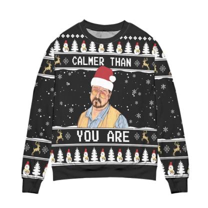 the big lebowski calmer than you are ugly christmas sweater 1 The Big Lebowski Calmer Than You Are Ugly Christmas Sweater - Image 1