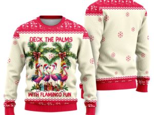 The Palms With Flamingo Funny Ugly Christmas Sweater - Image 1