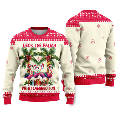the palms with flamingo funny ugly christmas sweater 1 The Palms With Flamingo Funny Ugly Christmas Sweater - Image 1