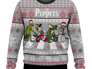 The Puppets Kermit Yoda Pinocchio And Gremlins Ugly Christmas Sweater - Image 1