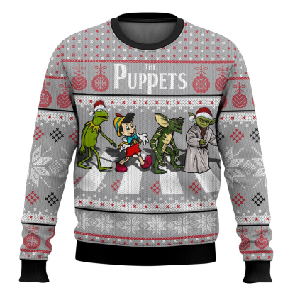 the puppets kermit yoda pinocchio and gremlins ugly christmas sweater 1 The Puppets Kermit Yoda Pinocchio And Gremlins Ugly Christmas Sweater - Image 1
