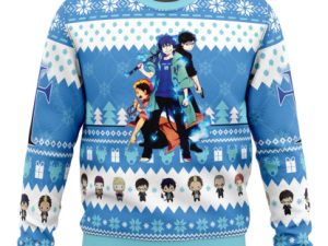 The Trio Blue Exorcist Ugly Christmas Sweater - Image 1