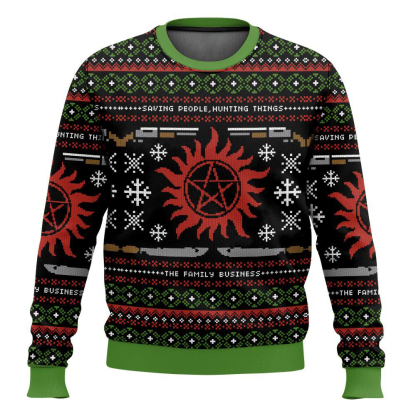 the winchester family hunting things ugly christmas sweater 1 The Winchester Family Hunting Things Ugly Christmas Sweater - Image 1