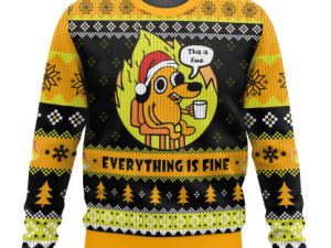 This Is Fine Meme Ugly Christmas Sweater - Image 1