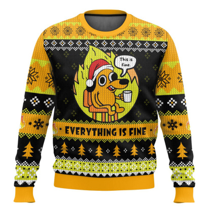 this is fine meme ugly christmas sweater 1 This Is Fine Meme Ugly Christmas Sweater - Image 1