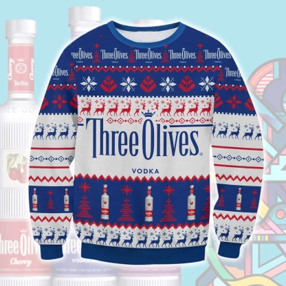 three olives vodka ugly christmas sweater 1 Three Olives Vodka Ugly Christmas Sweater - Image 1