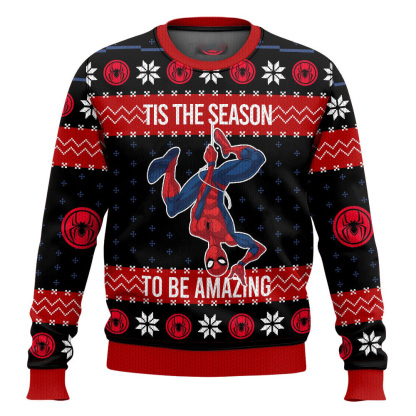 tis the season to be amazing spider man ugly christmas sweater 1 Tis The Season To Be Amazing Spider Man Ugly Christmas Sweater - Image 1