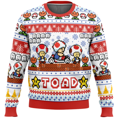 toad mario bros ugly christmas sweater 1 Toad Mario Bros Ugly Christmas Sweater - Image 1