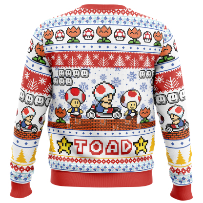toad mario bros ugly christmas sweater 2 Toad Mario Bros Ugly Christmas Sweater - Image 2