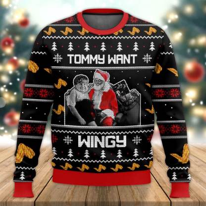 tommy want wingy saturday night live ugly christmas sweater 1 Tommy Want Wingy Saturday Night Live Ugly Christmas Sweater - Image 1