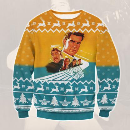 top gun ugly christmas sweater present 1 Top Gun Ugly Christmas Sweater Present - Image 1
