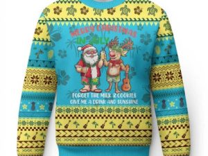 Tropical Xmas Ugly Christmas Sweater Give Me A Drink And Sunshine - Image 1