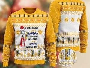 Twisted Tea Cat Hat Will Drink Everywhere Ugly Christmas Sweater - Image 1
