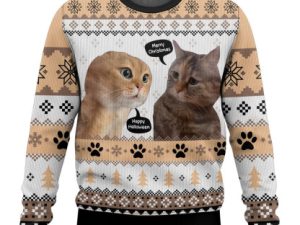 Two Cats Talking Meme Ugly Christmas Sweater - Image 1