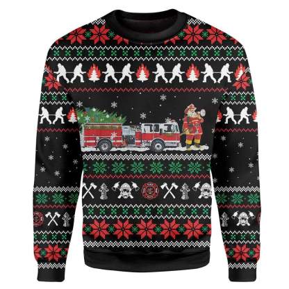 ugly christmas firefighter sweater 1 Ugly Christmas Firefighter Sweater - Image 1