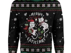 Ugly Christmas Meowy Christmas Custom Sweater Apparel - Image 1