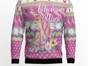Unicorn Believe In Magic Ugly Christmas Sweater - Image 1