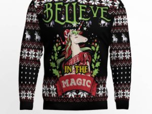 Unicorn Believe In The Magic Ugly Christmas Sweater - Image 1