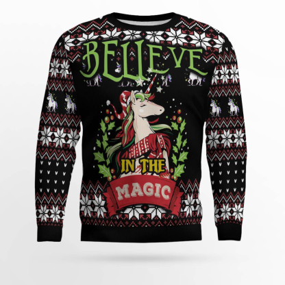 unicorn believe in the magic ugly christmas sweater 1 Unicorn Believe In The Magic Ugly Christmas Sweater - Image 1