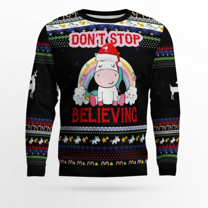 unicorn believing ugly christmas sweater 1 Unicorn Believing Ugly Christmas Sweater - Image 1