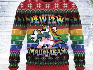Unicorn Lgbt Pew Pew Ugly Christmas Sweater - Image 1