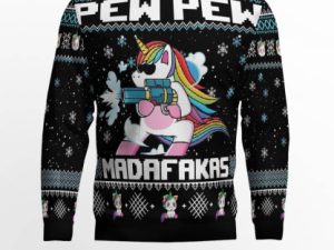 Unicorn Pew Pew Ugly Christmas Sweater - Image 1