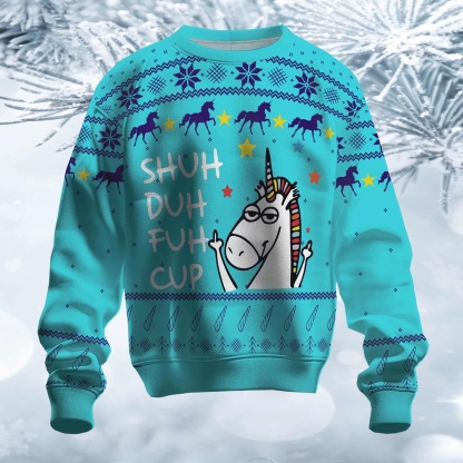 unicorn shuh duh fuh cup ugly christmas sweater 1 Unicorn Shuh Duh Fuh Cup Ugly Christmas Sweater - Image 1