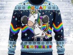Unicorn Squat Like No Tomorrow Ugly Christmas Sweater - Image 1