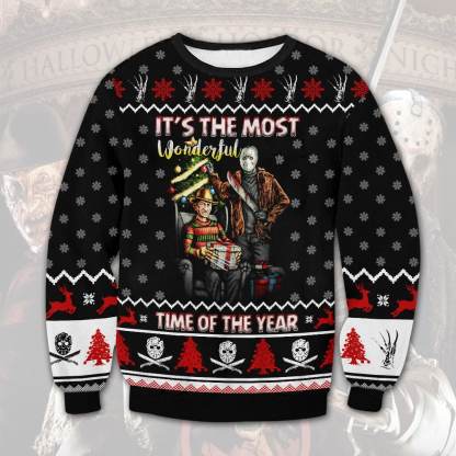 unisex halloween horror casual ugly christmas sweater 1 Unisex Halloween Horror Casual Ugly Christmas Sweater - Image 1